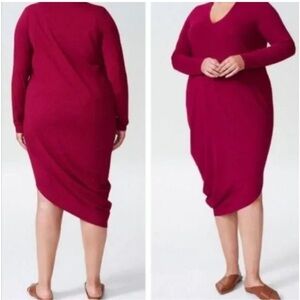 Universal Standard Iconic Long Sleeve V-Neck Geneva Dress plus curve pima midi